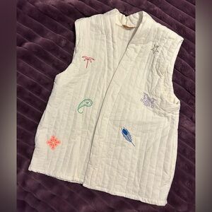 Embroidered Quilted Vest 100% Cotton with Pockets